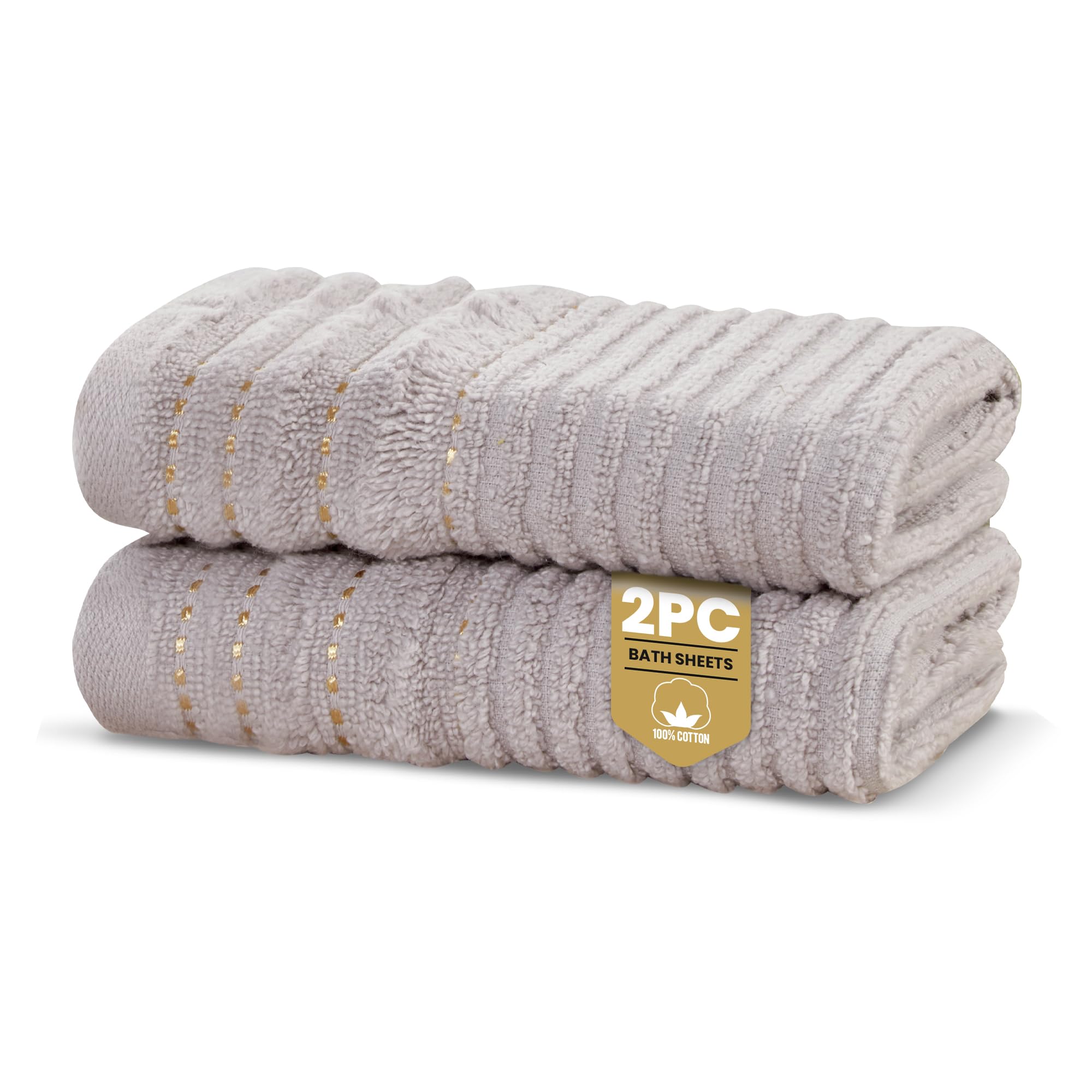 Rapport Home Linear Bath Sheets 2 Pack | Dove Grey | 90x140cm | Luxurious 500GSM 100% Cotton | Oeko-Tex Certified Absorbent & Soft Bathroom Towels