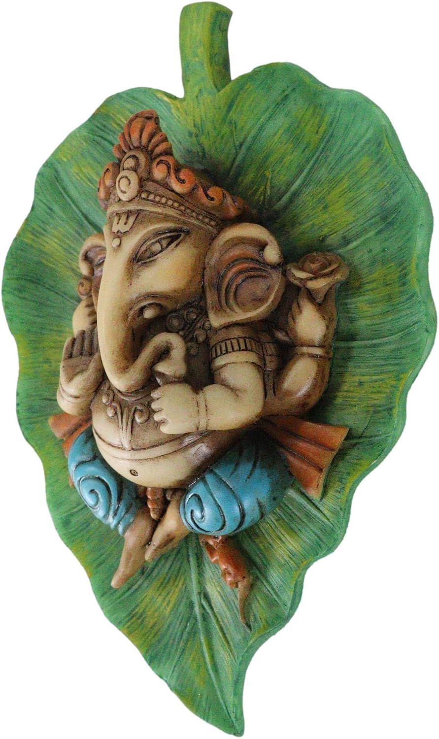Ebros Gift Vastu Symbol of Good Luck and Prosperity Hindu God Lord Ganesha On Green Peepal Banyan Leaf Figurine 6" High Eastern Enlightenment Hinduism Ganesh Ganapati Avatar Deity Gods