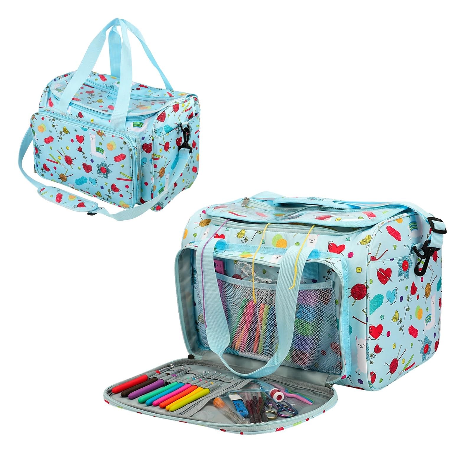 Bolsa Para Guardar Herramientas De Punto Bolsa de tejer, organizador hilo con divisor interior for ganchos ganchillo lana, juego costura agujas, bolsa almacenamiento DIY(Gray)
