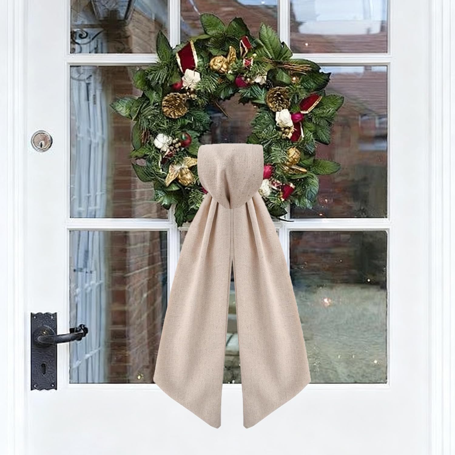 Wreath Sash for Front Door Beige Garland Ribbon Accessories for Wreath Yard Doorway Indoor Outdoor Bow Bridal Shower Home Decoration (Beige) image 5