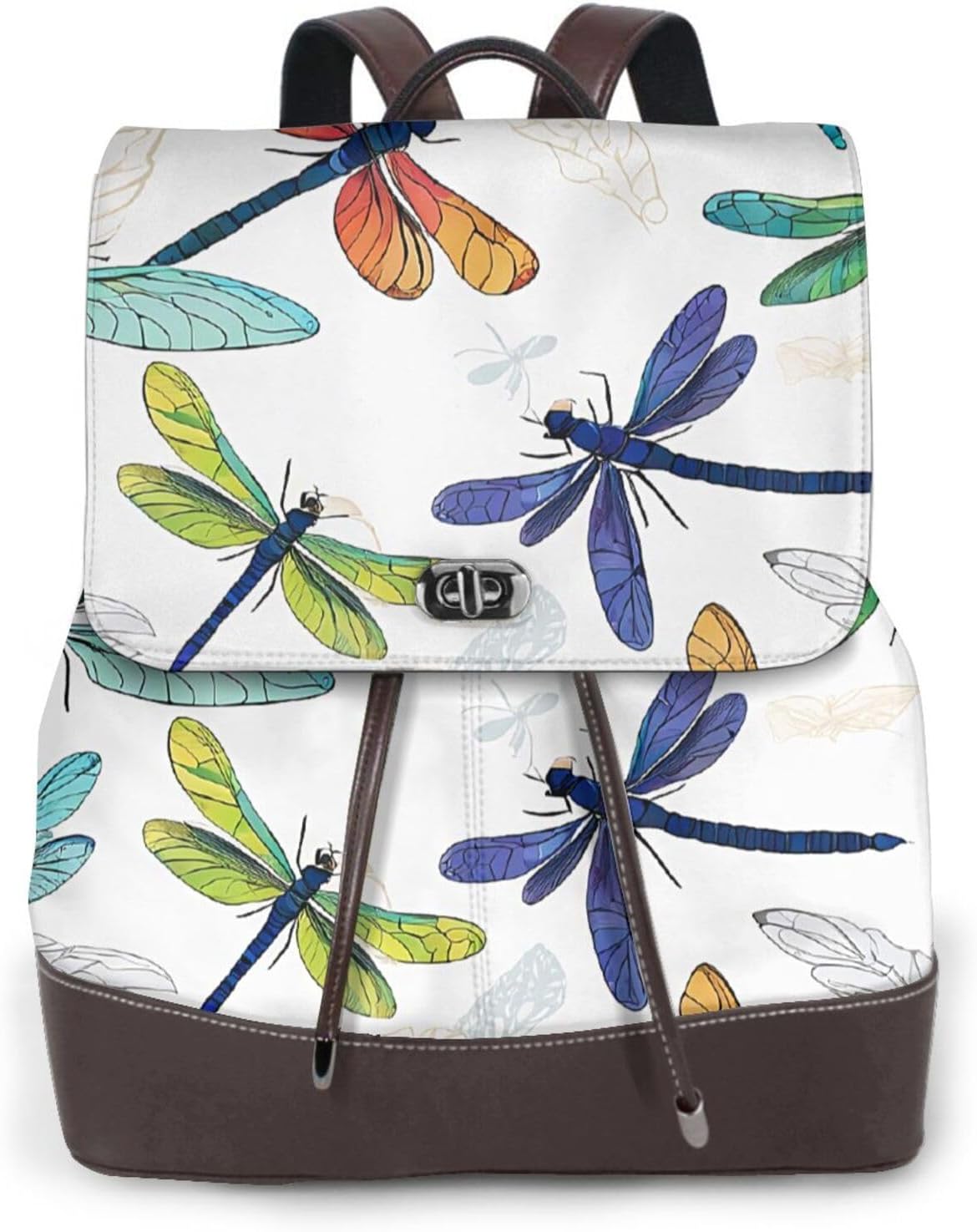 Women’s Leather Backpack, Daily Travel Work Shoulders Bags for Ladies Gift – Colorful Dragonfly