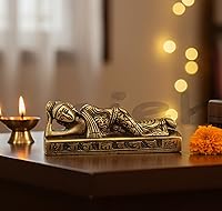 Vista 2 de eSplanade Estatua de Buda reclinable para decoración del hogar Escaparate de Buda dormido de latón para sala de estar, meditación, escritorio