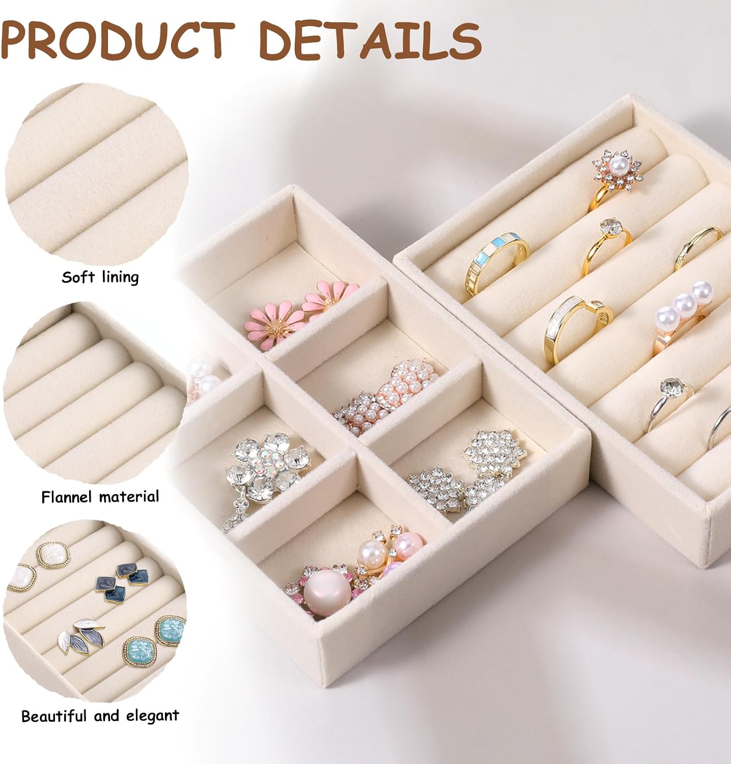 2pcs Ring Holder Display 6 Grid Jewelry Drawer Organizers Trays Small Ring Organizer for Jewelry Rings TrayRings Holder Display Tray Necklace Insert Holders Case for Girl Store Selling or Home Show