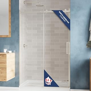 Semi-Frameless Sliding Shower Door – 44-48" x 72”, Tempered Glass Shower Door, Corrosion Resistant Hardware, Smooth Glide Rollers, Reversible Installation, Leak-Proof Magnetic Lock (Brushed Nickel)