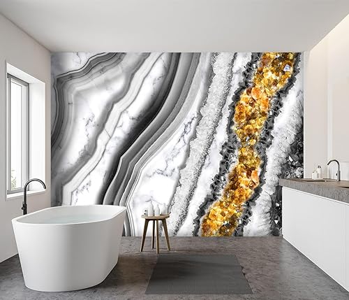 Miniatura 3 de Papel tapiz de tela mármol negro y dorado para sala de estar, arte abstracto, dormitorio, baño, mural de pared - 91 x 65 pulgadas (no se puede