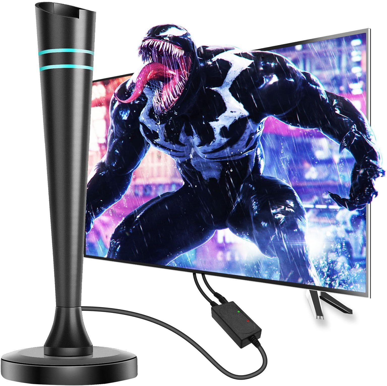 TV Aerial - Digital Indoor TV Aerial with Booster 250+ Long Range Reception for Freeview TV Support 4K 1080P HDTV & 14.8ft Coax Cable