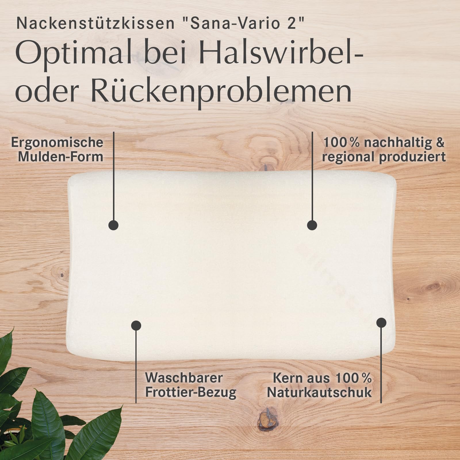 allnatura orthopädisches Nackenstützkissen 40x60 Sana-Vario 2 - Weiches anpassbares Kopfkissen (100% Naturkautschuk) - für Seitenschläfer Rückenschläfer - Höhe 11,5cm - Made in Germany