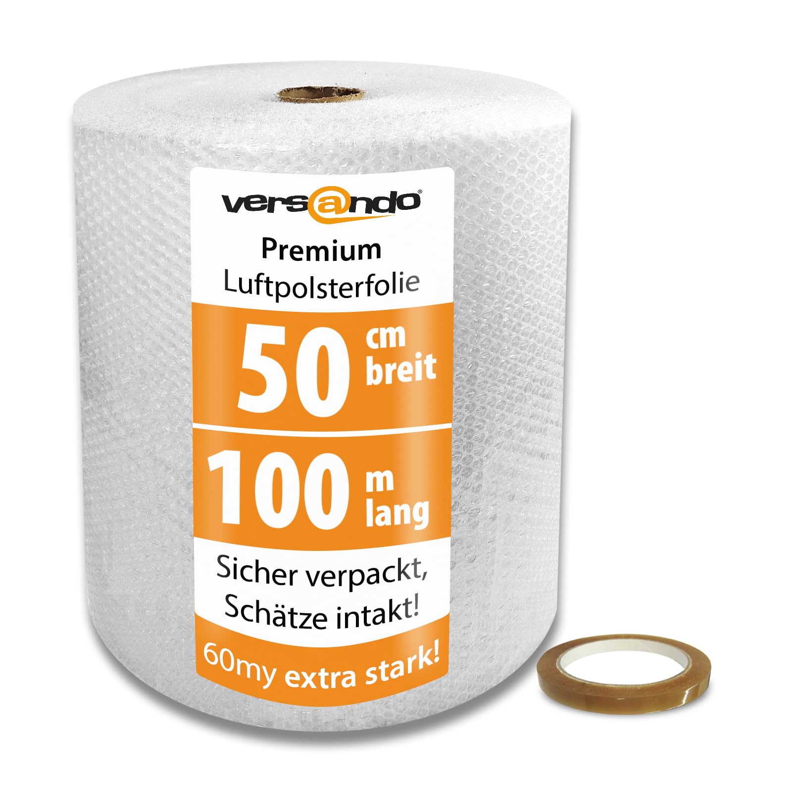 versando Plástico de burbujas de alta calidad extrafuerte 100 m x 0,5 m | Embalaje, mudanza, papel de burbujas LPF y cinta adhesiva, 19 mm x 66 m
