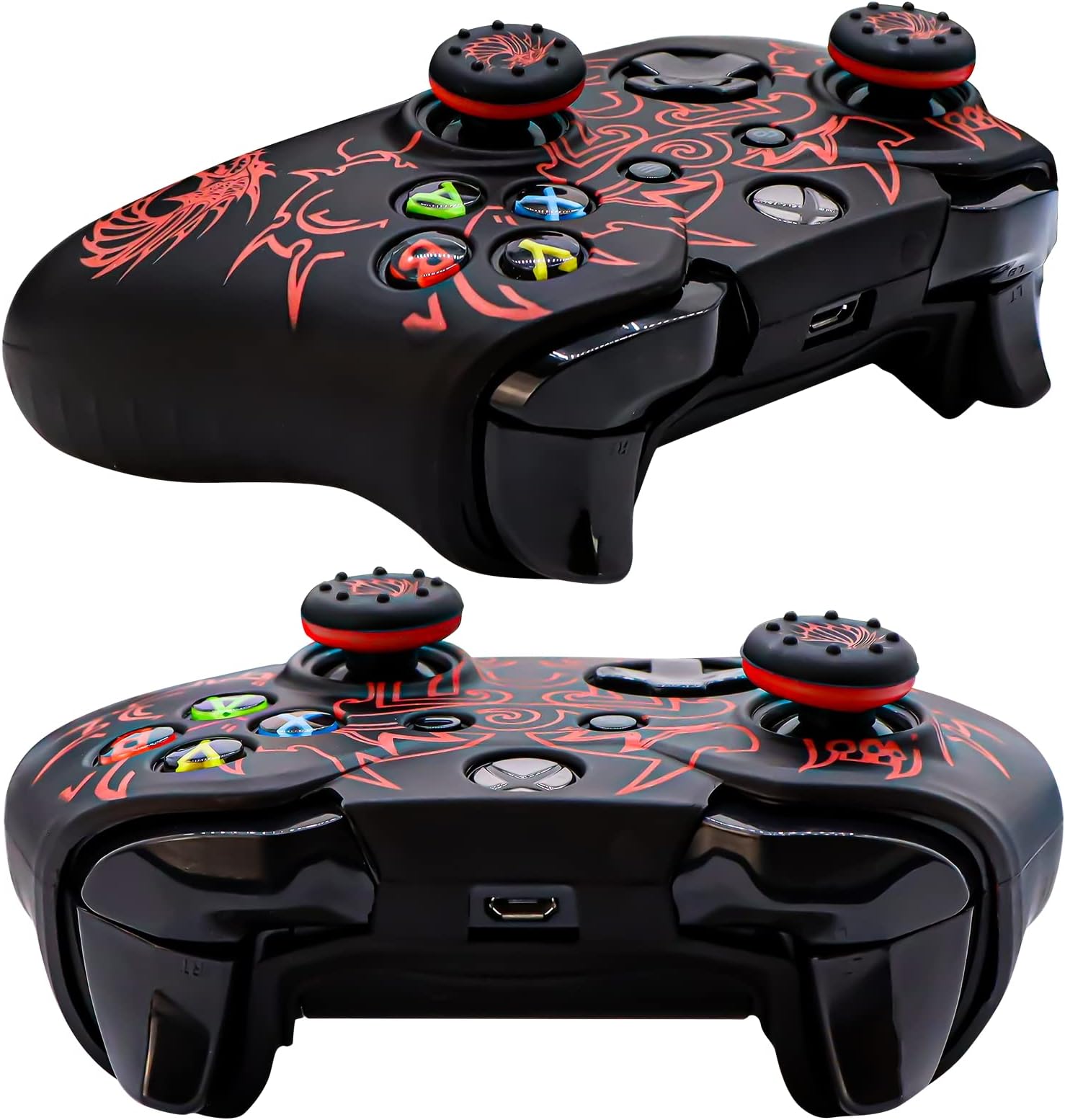 Xbox One Controller Skin, BRHE Anti-Slip Silicone Cover Protector Case Accessories Set for Microsoft Xbox 1 Wireless/Wired Gamepad Joystick with 2 Thumb Grips Caps (Red)