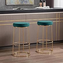 Velvet Counter Stools Upholstered Barstools with Footrest, and Round Height - Modern Bar Chairs, Ideal Dining Chairs for Kitchen Islands - Ottomans - (Green2, Set of 2)