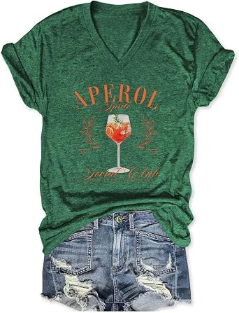 Summer Tops for Women, Aperol Spritz Social Club Aperol Champacne.Soda Water T-Shirt, Funny V-Neck Tees Tops