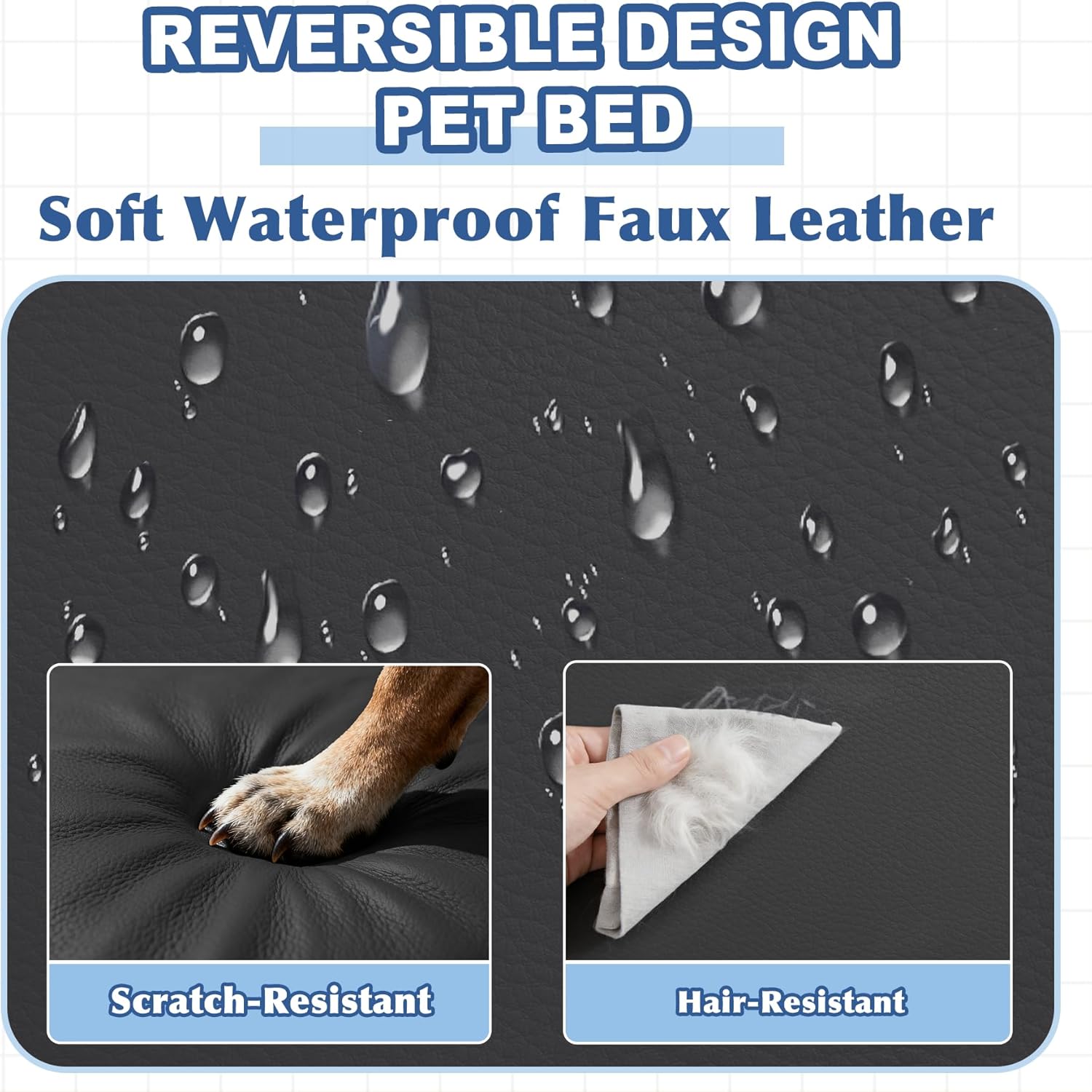 Vonabem Outdoor Dog Bed Waterproof Washable, XL Large Crate Bed 42 inch, Durable Leather Pet beds Foam Orthopedic, Anti-Slip Kennel Pad with Removable Cover Reversible, 41"x27" Black