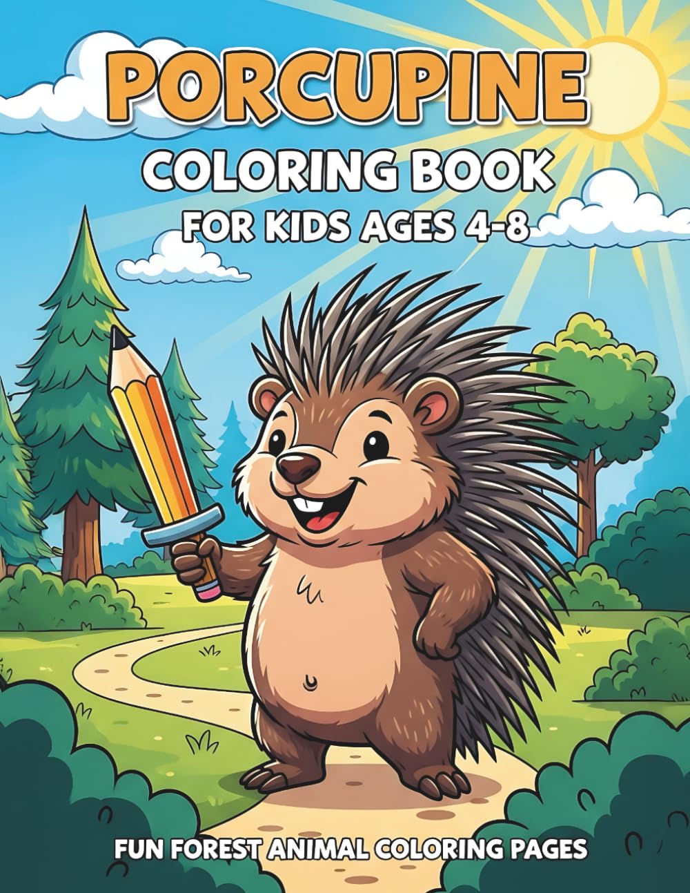 Porcupine Coloring Book for Kids Ages 4-8: Fun Forest Animal Coloring Pages with Cute Porcupines and Simple Nature Scenes