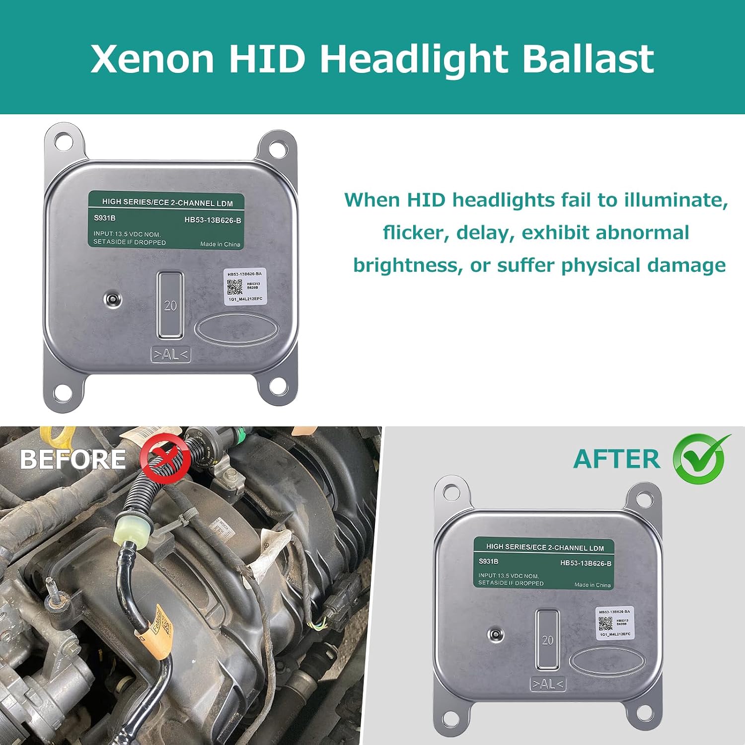 Headlight Controller Part for Ford Explorer 2016-2019 2018 2017, Headlight ballasts Headlight Module HB53-13B626-B LED Headlamp Ballast Control Module Unit