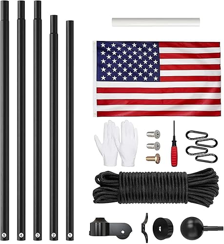 Miniatura 24 de Mástil de bandera resistente, kit de asta de bandera de aluminio extra grueso de calibre 12 de 25 pies para exteriores en el suelo, 100 MPH probado