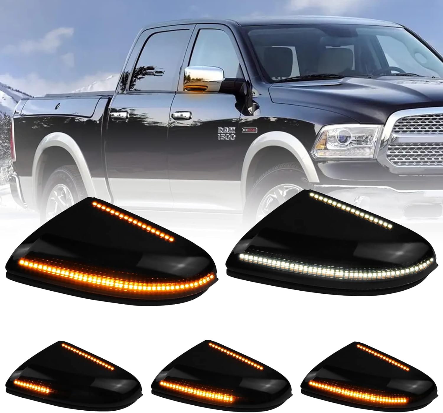 Sequential Switchback Mirror Turn Signal Lights Lamp and Housing Driver& Passenger Side For Dodge Ram 2009-2014 1500 2010-2014 2500 RH&LH OEM 68064948AA,68064949AA, White & Amber
