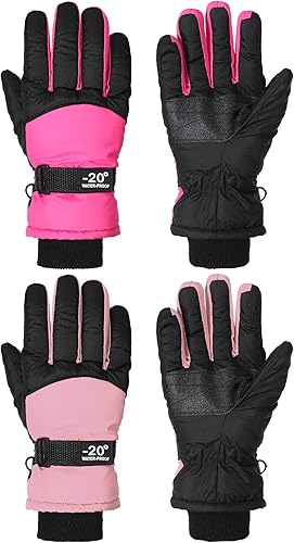 SATINIOR 2 pares de guantes de nieve impermeables para niños, guantes de esquí para niños y niñas, guantes de snowboard cálidos y gruesos para clima