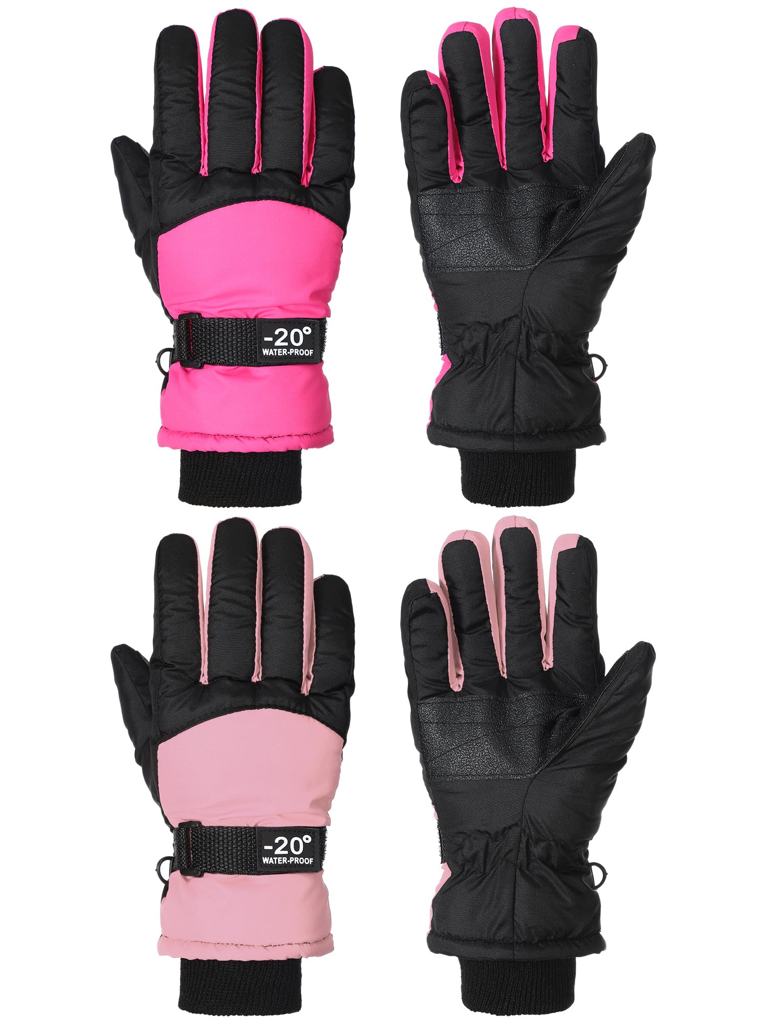 2 Pairs Waterproof Kids Winter Snow Gloves Ski Gloves for Boy Girl Outdoor Warm Thickening Snowboard Gloves for Cold Weather