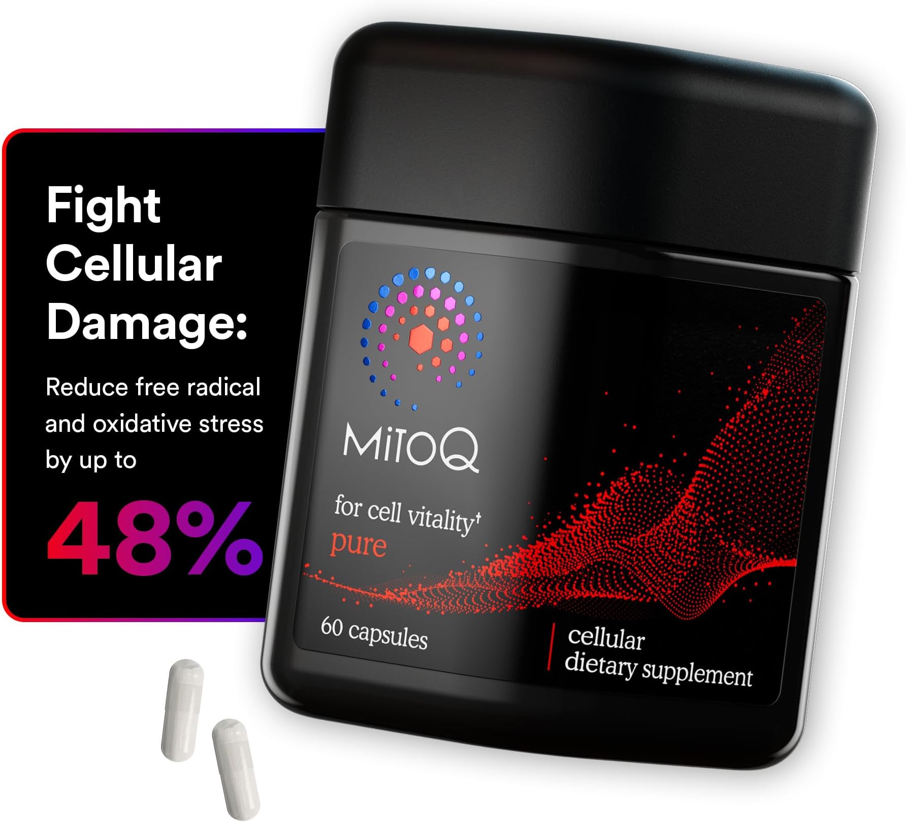 MitoQ Pure Advanced Mitochondria Supplement Superior Bioavailability to CoQ10 | Reduces Free Radical Damage for Healthy Aging, Metabolism, Heart Health, Energy, Strength & Mobility