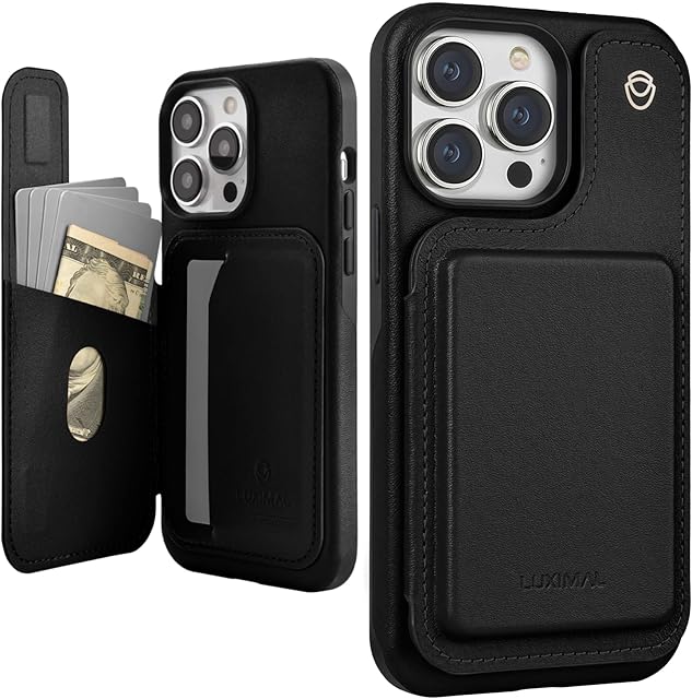 LUXIMAL Wallet Case Compatible with iPhone 14 Pro Max Case, PU Leather Card Slots Cover (4 Cards/Cash), Magnetic Flip Clasp, Soft TPU Shockproof Case for Apple iPhone 14 Pro Max 6.7'' Black