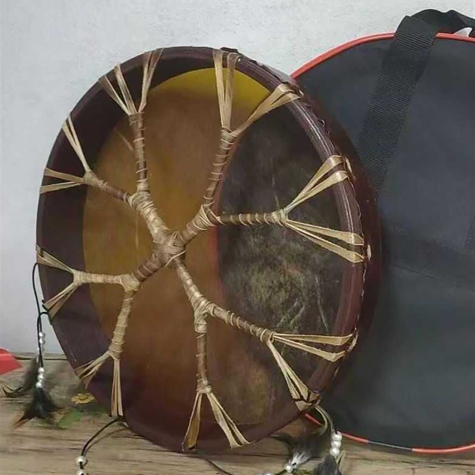 Schamanentrommel Handgemacht Klangheiler Rahmentrommel Spirituelle Musik, Indonesische Trommel Mit Trommelstock Und Tasche Handtrommel Klangheiler Meditation(43cm,Twig)