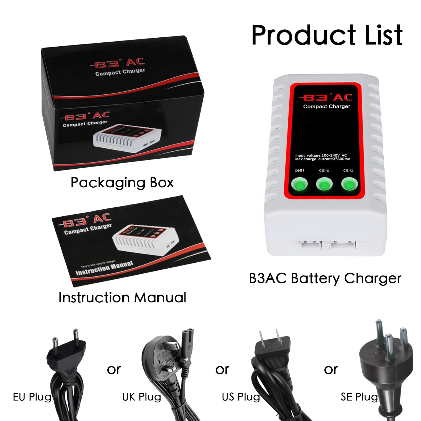 B3AC RC Kompaktowa Ładowarka do Akumulatorów Litowych 2S 3S Ładowarka Zabawek Pilot z Wejściem AC 100-240V Wtyczka UK UE US Wskaźnik LED