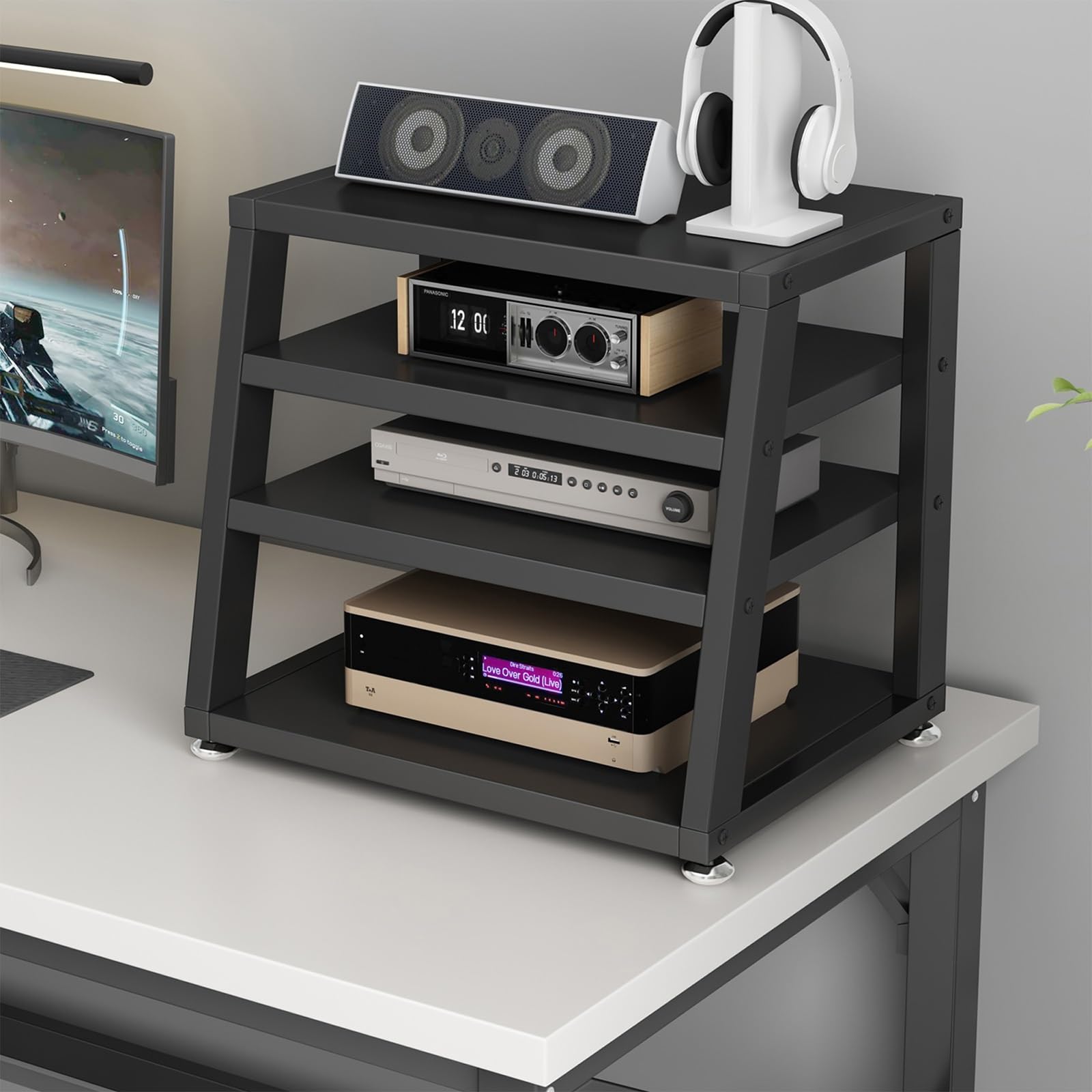 Meuble TV d'angle premium noir 48x45 cm pour tourne-disque et composants audio haute fidélité