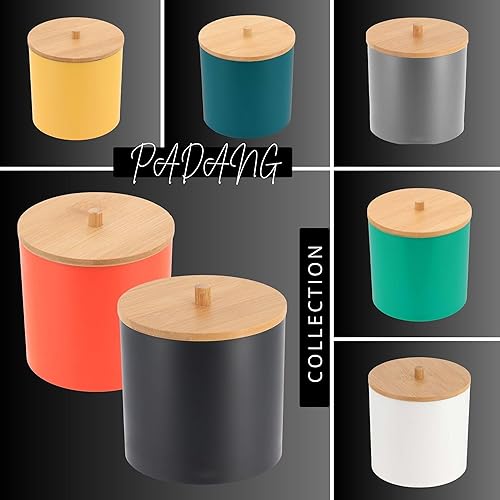 Miniatura 7 de Evideco French Home Goods Almohadilla de algodón y soporte para Q-Tip Padang con parte superior de bambú, organiza con estilo, organizador de