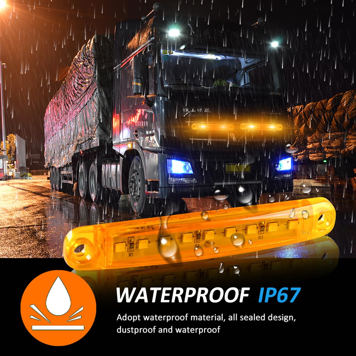 10pcs Luce di Posizione Laterale gialli - Luci di posizione laterali impermeabili a 9 LED 12-24 V per rimorchio, camion, barca, camper, furgone - Luci di ingombro posteriori anteriori/posteriori