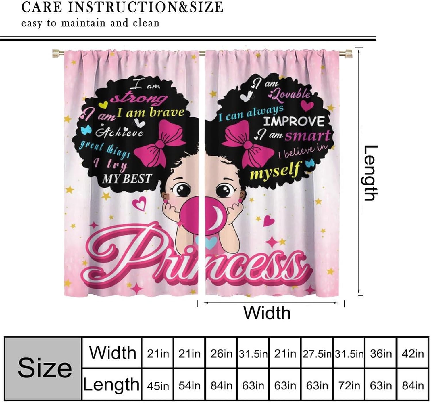 Girls Bedroom Curtains Cartoon American Girls Princess Pink Window Treatments for Kids Bedroom Nursery Gift Drapes 42x45 Inch