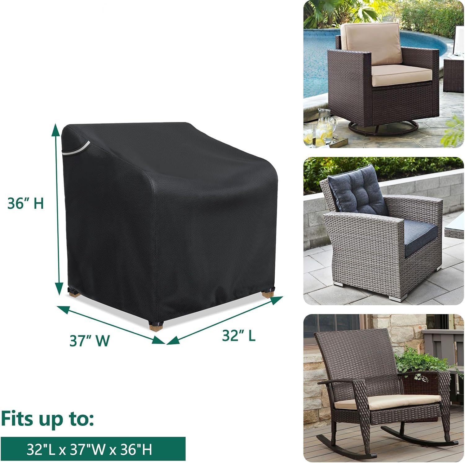 Patio Chair Cover Outdoor Chair Cover Heavy Duty Waterproof Furniture Chair Covers For Chairs1 Pack All-Weather protection Outdoor Lawn Furniture Covers Fits up to 31L X 29W X 36H,Black (1) - Image 2