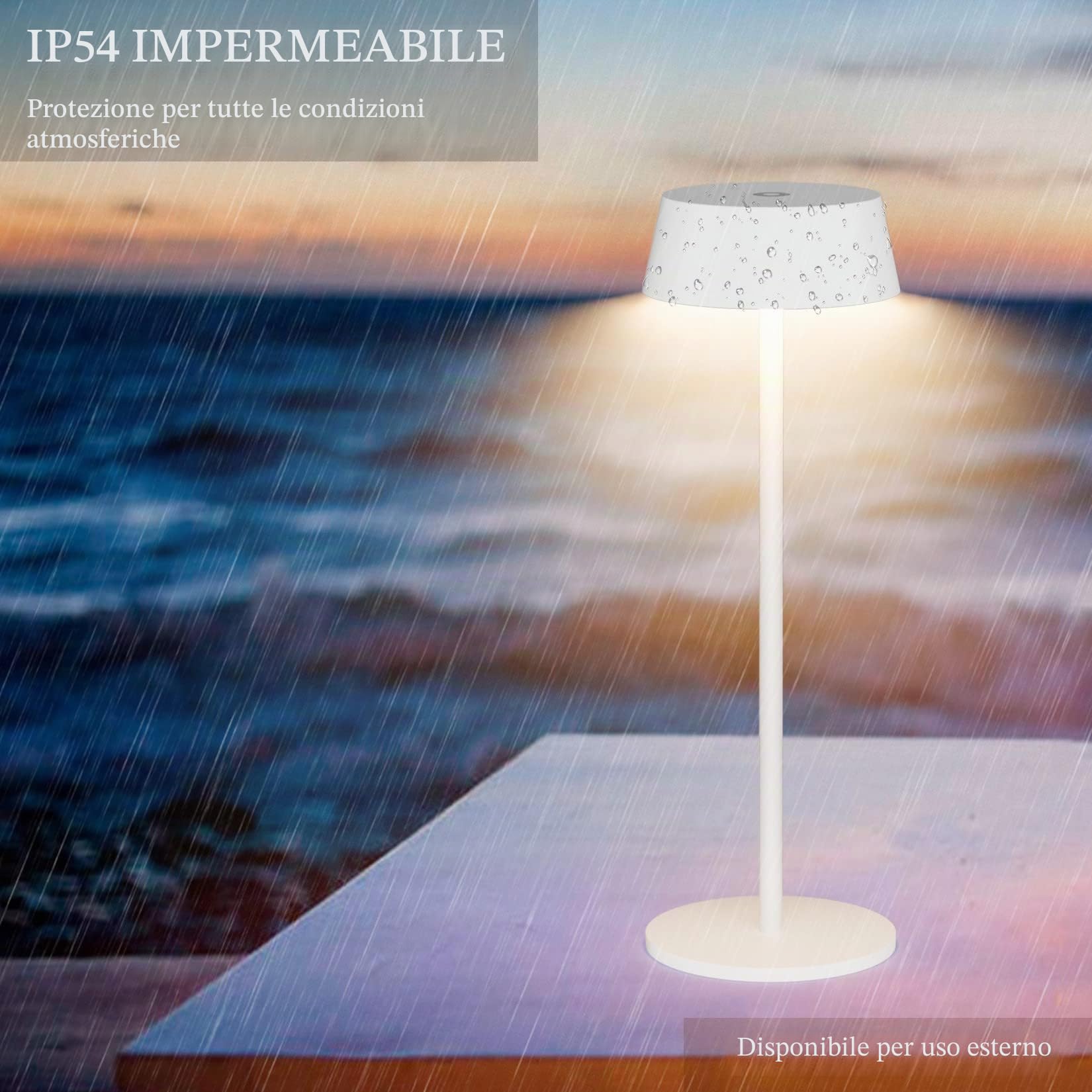 Klighten 2 Pezzi Led Lampada da Tavolo senza fili Dimmerabile, Touch Control Led Alluminio Ricaricabile Lampada da Scrivania Batteria, con Base di Ricarica Contatt, 3000K, Impermeabile IP54, Bianco