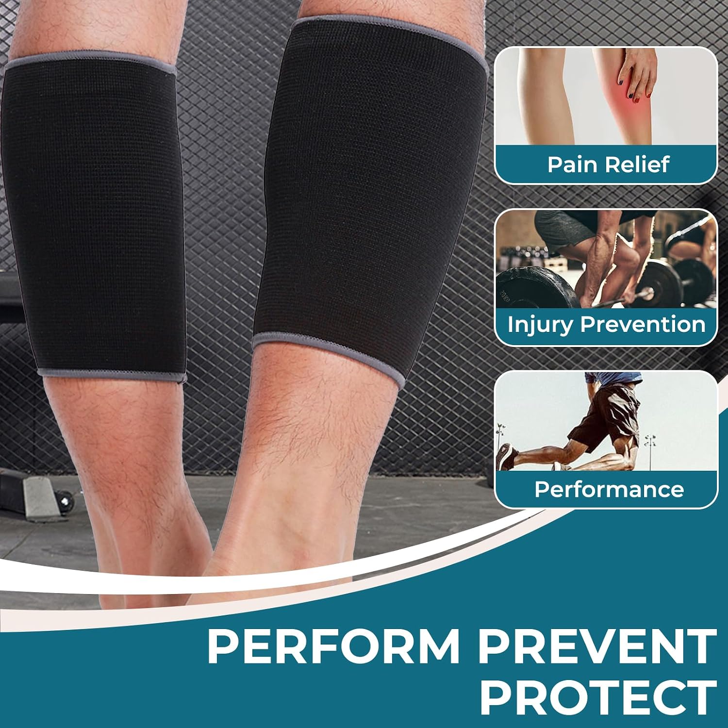 NeoTech Care Calf Compression Sleeve for Calves Support or Shin Splint (Black Color, Size M, 1 Pair)