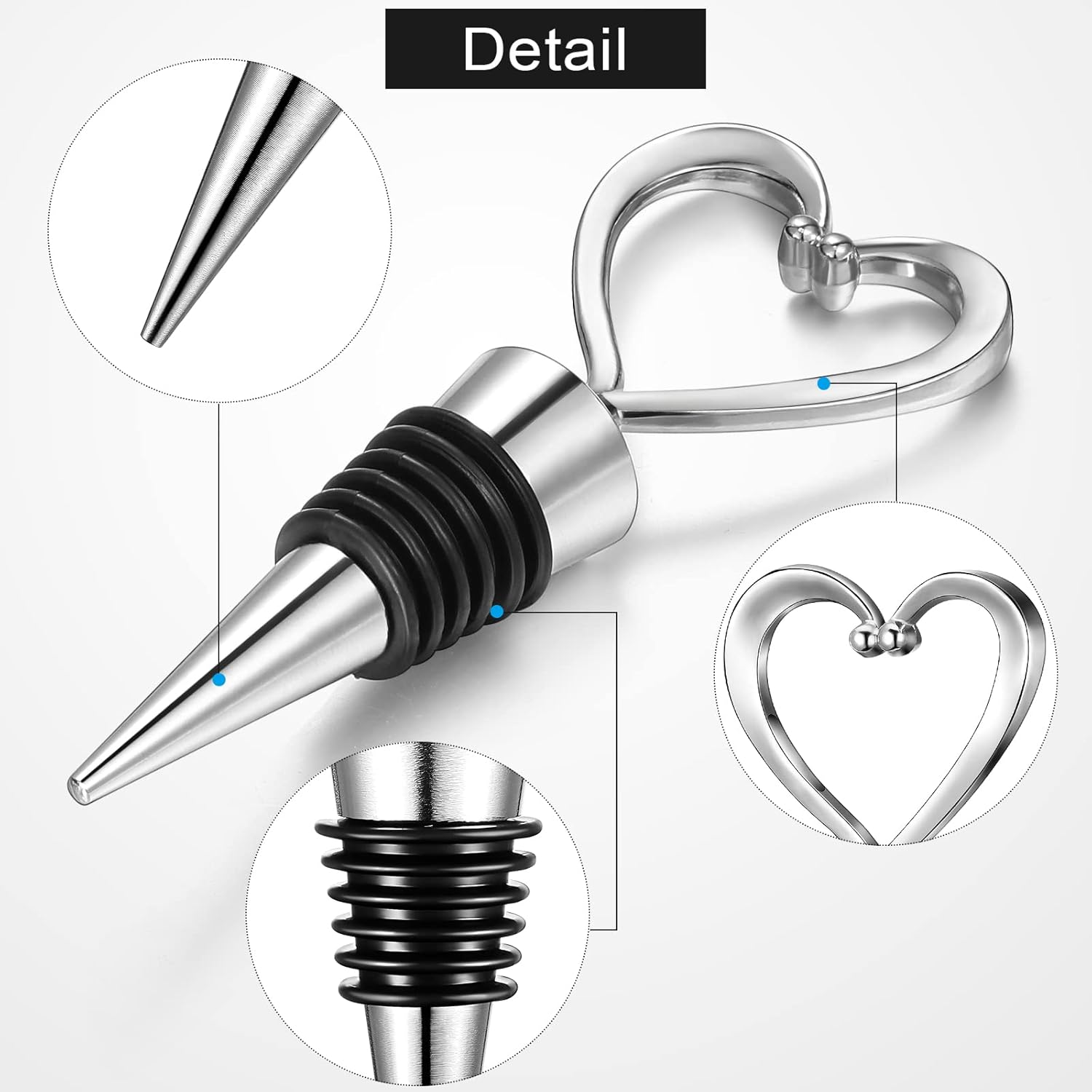 Ferraycle 30 Pcs Heart Wine Stoppers Wedding Bridal Shower Favor for Guests Silver Heart Wine Bottle Openers Champagne Stopper Wine Saver Metal Wine Cork Holder Plugs with Box for Wedding(Classic)