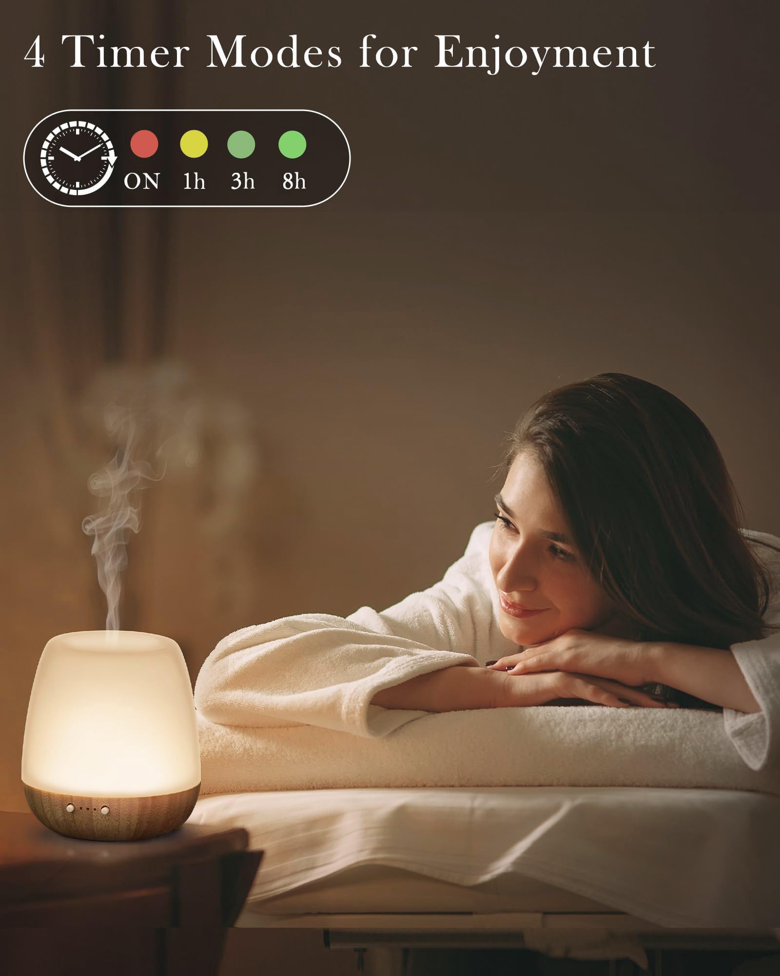 Diffusore di oli essenziali in vetro, 180 ml, diffusore di aromi a ultrasuoni per oli essenziali, grande diffusore di oli essenziali, timer di spegnimento automatico, luce notturna per regalo, casa