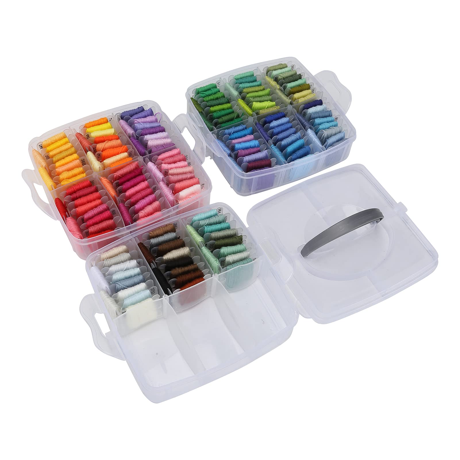 150 - Set di fili da ricamo a colori, filo da cucito in poliestere per ricamo a mano e a macchina, lavoro a punto croce con bobine di plastica numerate in una scatola di conservazi