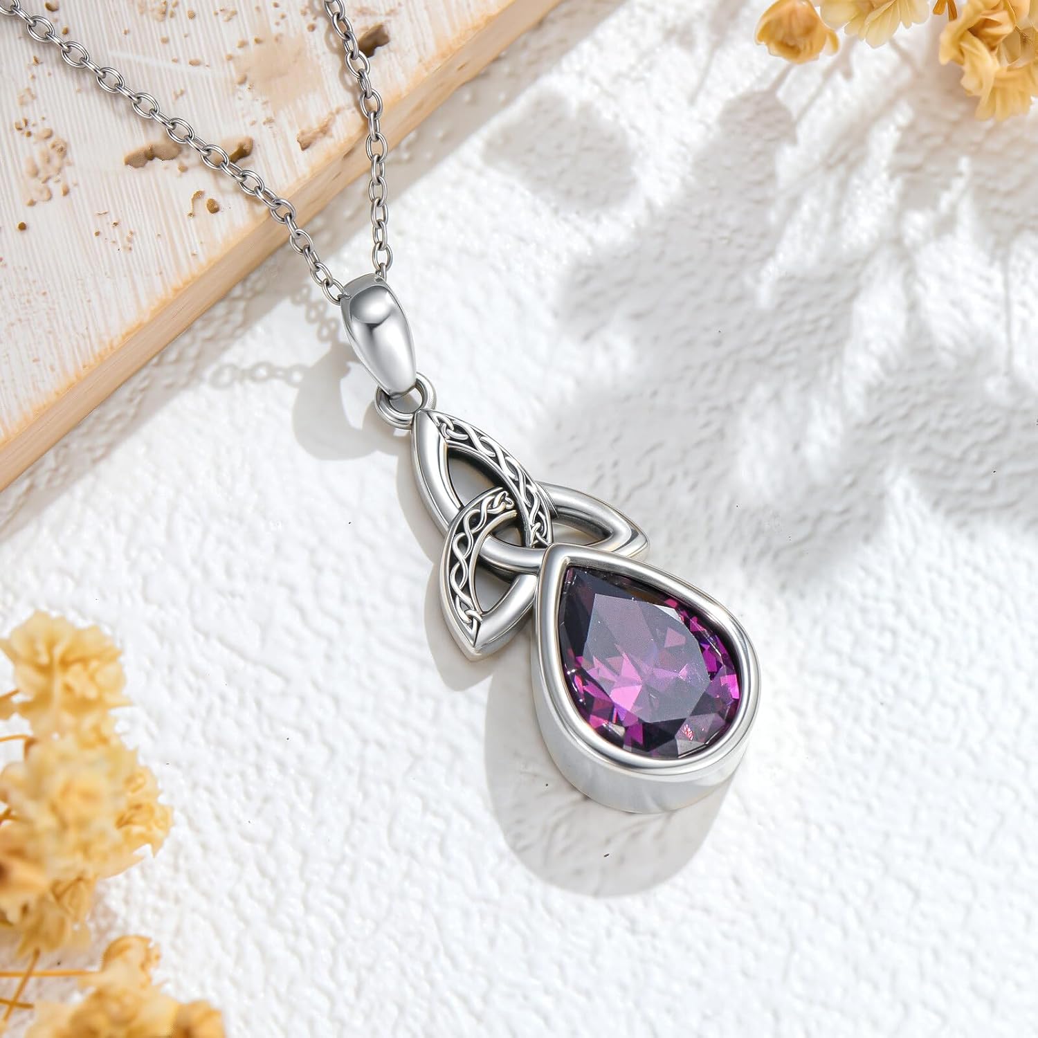 Natural Amethsy Celtic Knot Pendant Necklace for Women 925 Sterling Silver Teardrop Protection Healing Crystal Gemstone Birthstone Jewelry for Mom Her - Image 5