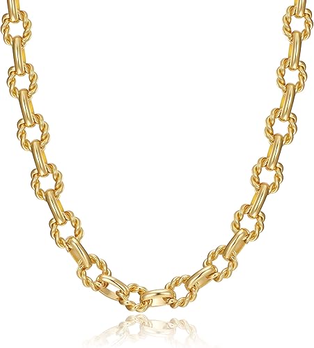 Miniatura 7 de BAMERAL Gargantilla de oro grueso para mujer, chapado en oro de 18 quilates, cadena de eslabones ovalados trenzados, collar con cierre de palanca