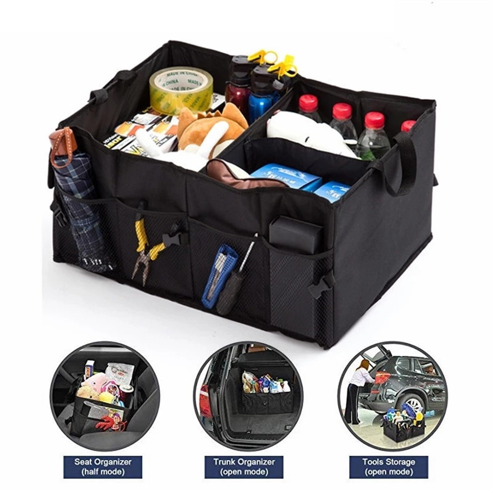 Organizador de Maletero de Coche, Compartimento de Almacenamiento Plegable, portátil, Caja de Carga para SUV, automóvil, camión, Fondo Antideslizante e Impermeable (Color: negro-01)