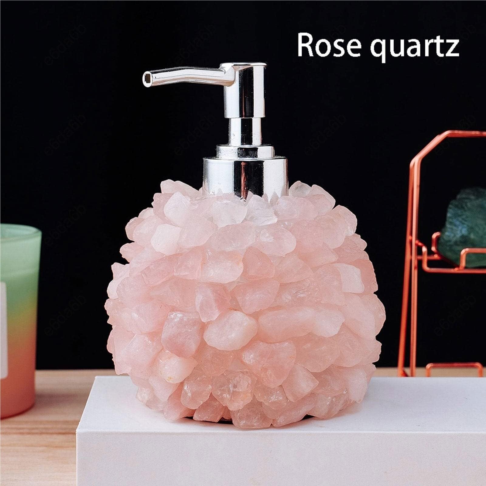 Dispensador De Jabón De Cristal Natural – Cuarzo Rosa/Fluorita