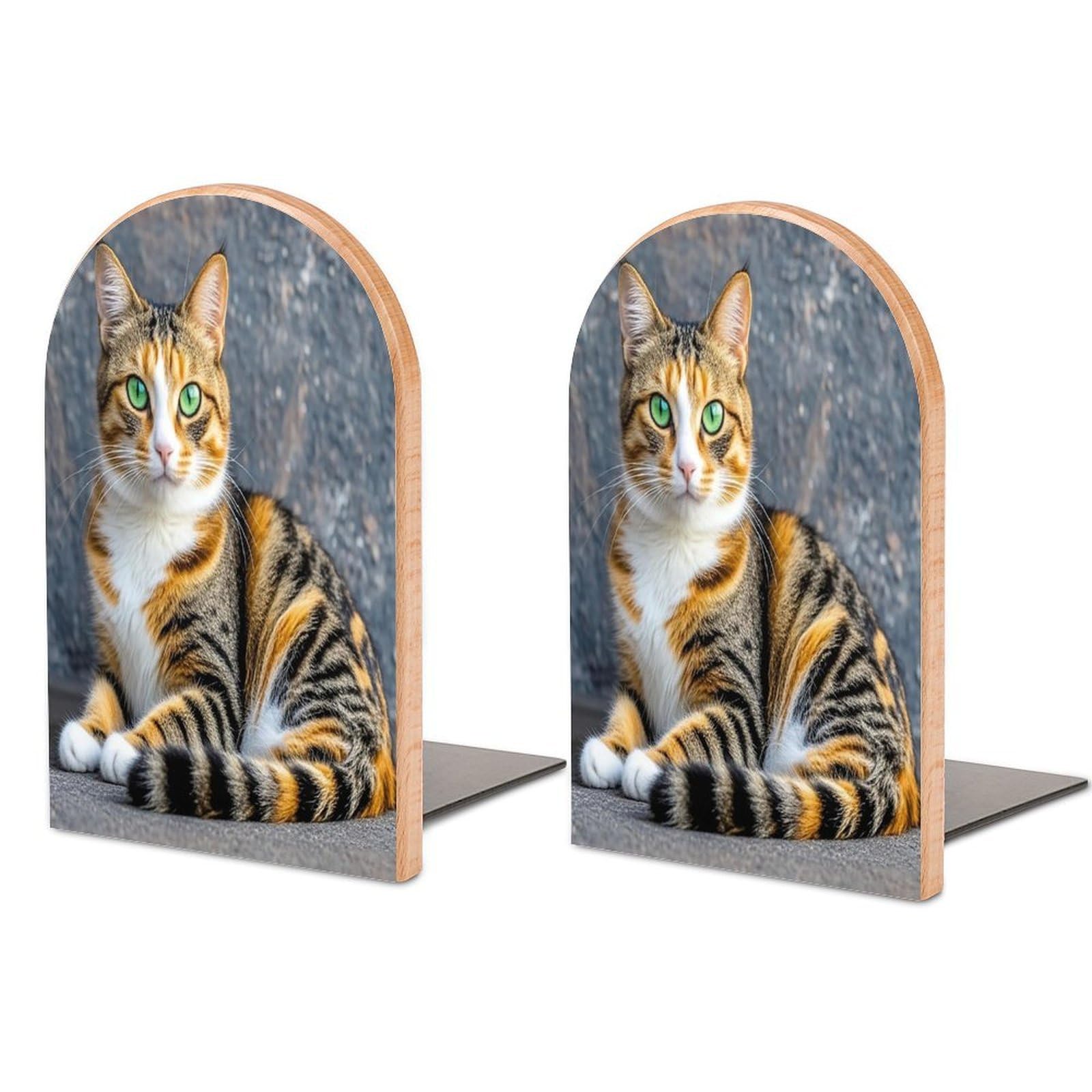 Cat Book Ends Wood Non-Skid Bookend for Shelves Heavy Duty Bookends with Metal Base Decorative Books Stopper Desk Organizers Book Dividers for Office Home 1 Pair