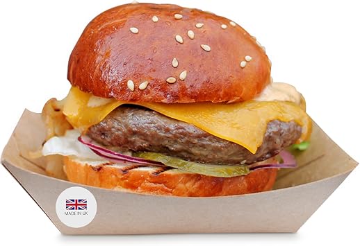 We Can Source It Ltd   200 x Large Kraft Card Food Trays   Sturdy Grease Resistant Cardboard Serving Containers with Leak Protection   Takeaway, Street Food, Catering and Picnic Packaging