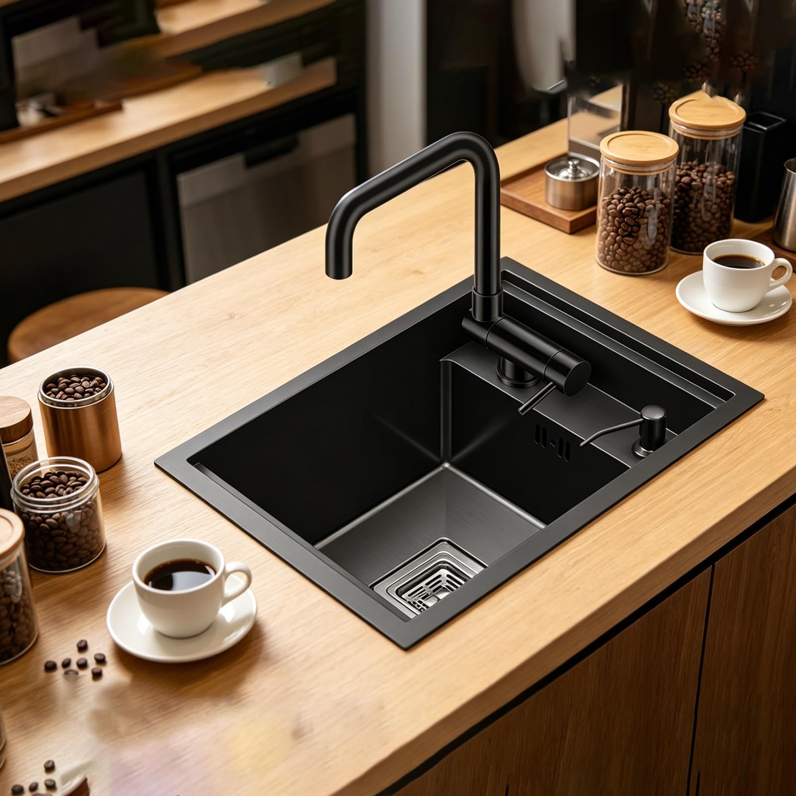 Mini lavello da Bar per Camper in Acciaio Inox, Vasca Singola da Incasso sotto la Cucina, sifone di Servizio Invisibile per Balcone, Design Compatto