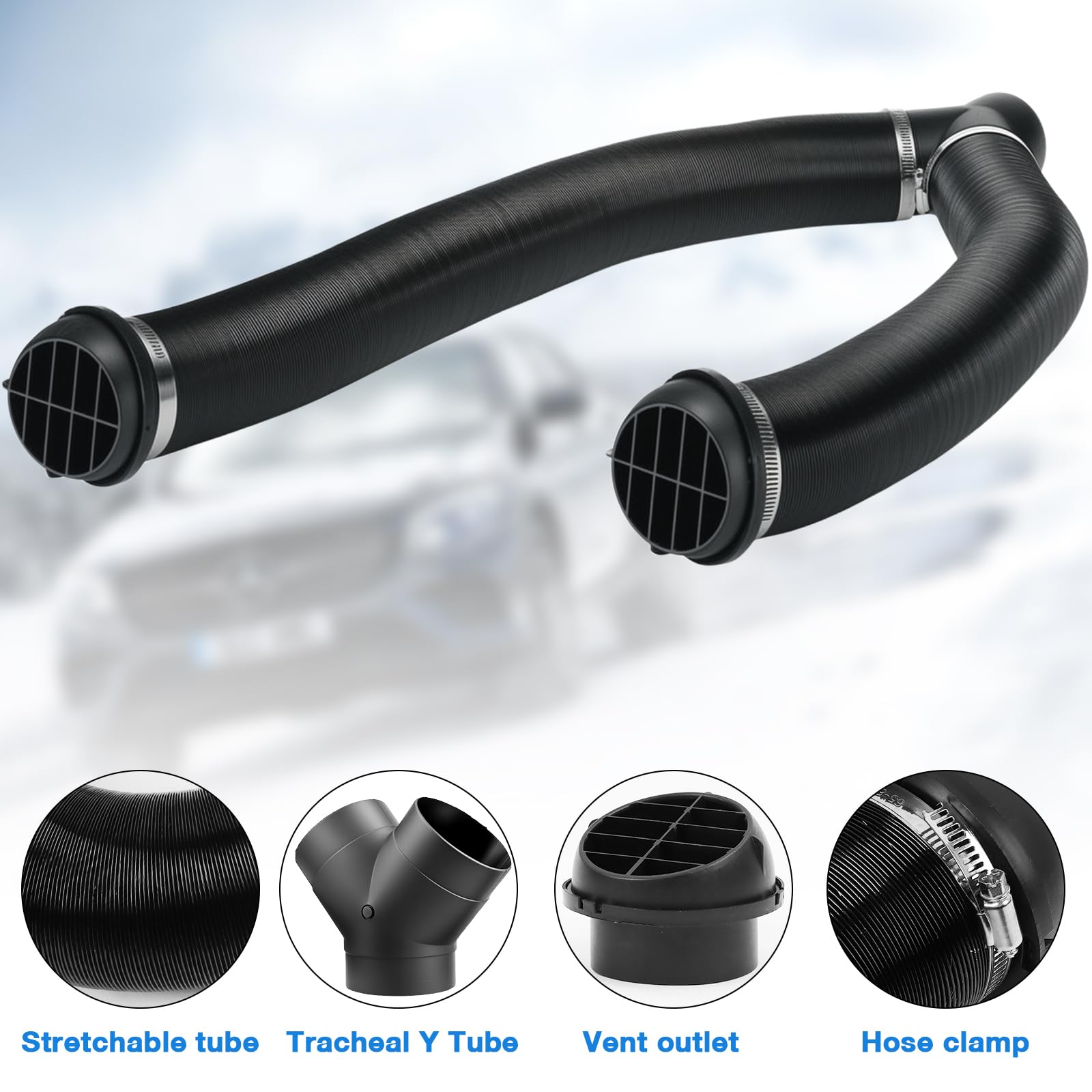 Set di Accessori per Riscaldamento Diesel, Condotto Riscaldatore per Auto, 75mm Condotto Tubo di Riscaldamento Y Tubo, con Tubo Derivazione a Y, Morsetti Tubi Flessibili Connettore Uscita dell'Aria