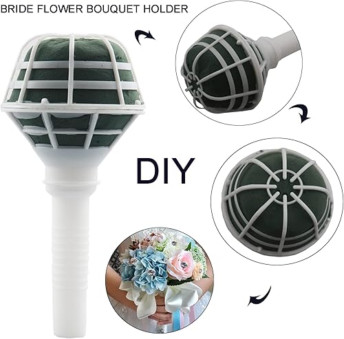 Vista 4 de Arlai Caja de 4 soportes para ramos de flores de boda para novia, soporte de espuma con mango floral, grande para novia, flores sintéticas, 4