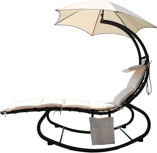 BalanceFrom Silla mecedora curvada para colgar con cojín, almohada, toldo, soporte y bolsa de almacenamiento, capacidad de 330 libras