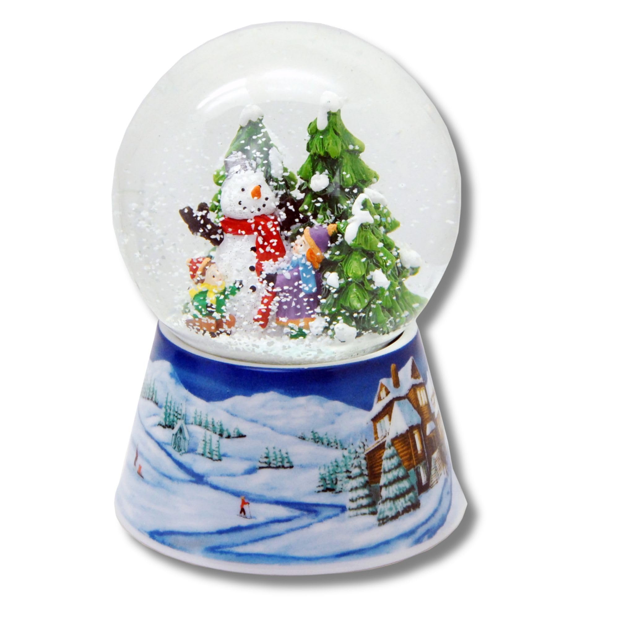 Schneekugel Weihnachten mit Musik | 2 Kinder Bauen Schneemann | Sockel nostalgische Schneelandschaft | H: 14cm B: 10 cm | Weihnachten Winter mit Spieluhr | 20154