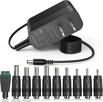 6V DC Power Supply Adapter with 10 Interchangeable Jacks 6V 2A Power Supply 6 Volt Charger Universal 6V Power Cord for LED Strip Light for CCTV Camera for BT Speaker, GPS, Webcam, Router Transformer