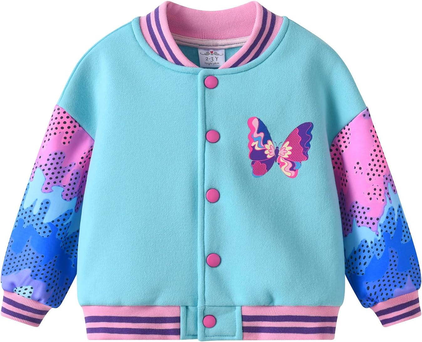DXTON Girls Baseball Bomber Jacket Zip/Button Sweatshirt Fall Winter Outwear Coat for Kids Toddler 3-12 Years