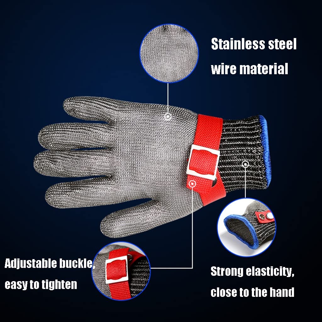 WXYZ Guantes Anticortes Guantes resistentes a la calidad de la comida de la cocina, Guantes de alambre de acero ajustables de la protección del nivel 5, for el sacrificio, la aventura al aire libre, l